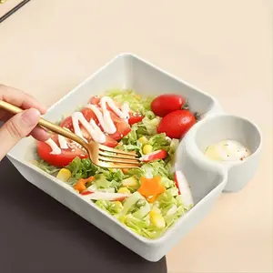 2pcs Dumpling Plate with Sauce Dish, Square Serving Plate, Snack Tray for Sushi Fruit Dessert, Square Tableware