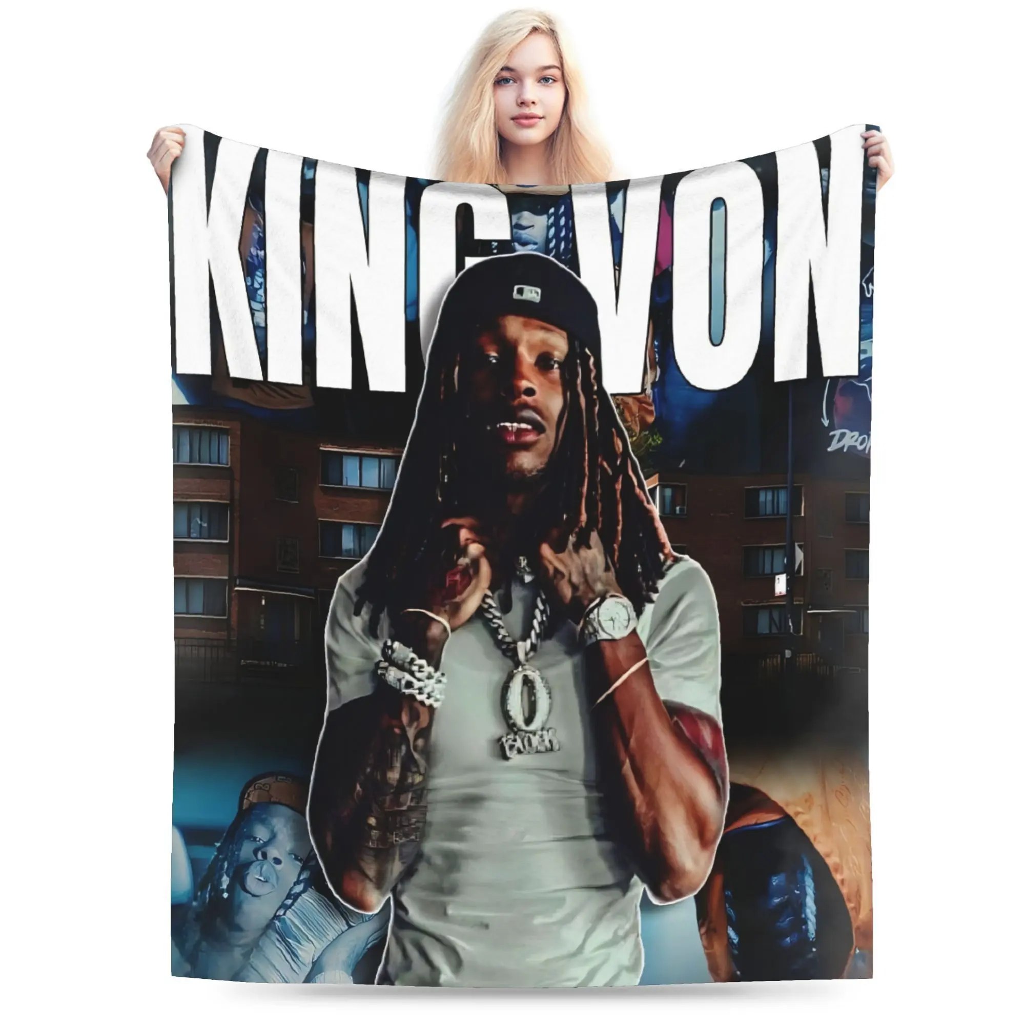 Breathable Soft Throw Blanket - King Von Hip-Hop Rapper Inspired Print, Durable Design, Ideal for Home-Camping Trips, Perfect Gift for Rap Fans, Breathable Soft Blanket