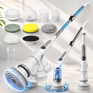 LTYTZ Electric Spin Scrubber, Cordless Cleaning Brush with 8 Replaceable Brush Heads, Tub and Floor Tile 360 Power Scrubber 3 Speed with Adjustable & Detachable Handle for Bathroom Kitchen Car