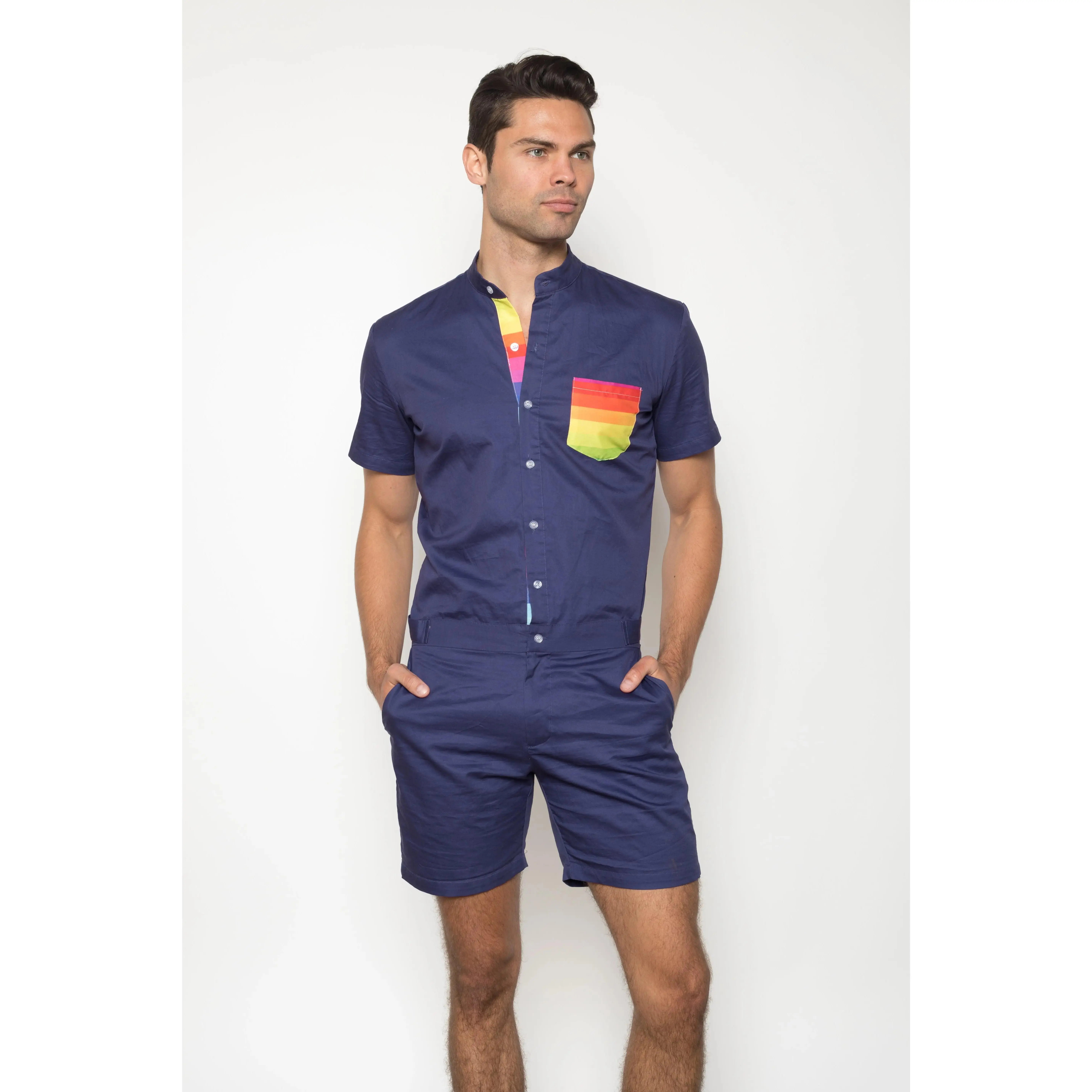 Navy Pride Romper - Short Sleeve, Premium Fabric, Tailored Fit, Side Pockets, Comfortable Waistband, Versatile Style for Men
