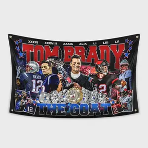 Tom Brady Flag the Goat Flag Indoor and Outdoor Decoration, One Sided, 4 Brass Grommets, Travel, Events, Festivals , 3x5 Flag, Flag for Room Men, Home Decor, Room Decor