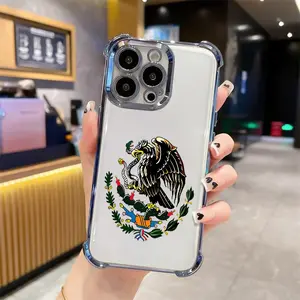 Mexican Golden Eagle Badge Flag Design Case For iPhone 17/16/15/14/13 Pro Max Plus Electroplating luxury transparent four corner anti drop and shockproof phone case 305