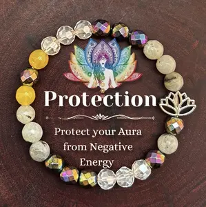 Protection Bracelet Protect Your Aura From Negative Energy Healing Natural Crystal Stone Gemstone Gorgeous Jewelry Souvenir Valentine Anniversary Love Girlfriend Boyfriend Christmas Halloween Birthday Gift New Year