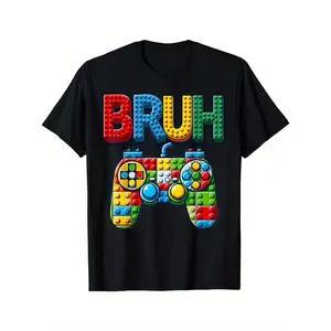 BRUH Gaming Graphic T-Shirt for Boys Aged 6-14 - Colorful Block Style Design with Video Game Controller - Fun and Playful Casual Tee for Young Gamers - Perfect for Summer Outings and Everyday Wear