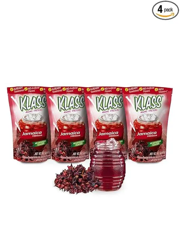 Klass Aguas Frescas Hibiscus Drink Mix, Hibiscus Agua Fresca Powder, Natural Flavor with Vitamin C, Makes 56–72 Drinks, 28–36 Quarts