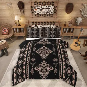 Feelyou Western Damask Comforter Set - Boho Aztec Bedroom Bedding, Vintage Victorian Baroque Duvet Insert, Exotic Native Quilt, Decorative Bedding for Adults, Bedroom Bedding Set, Decorative Bedding Set