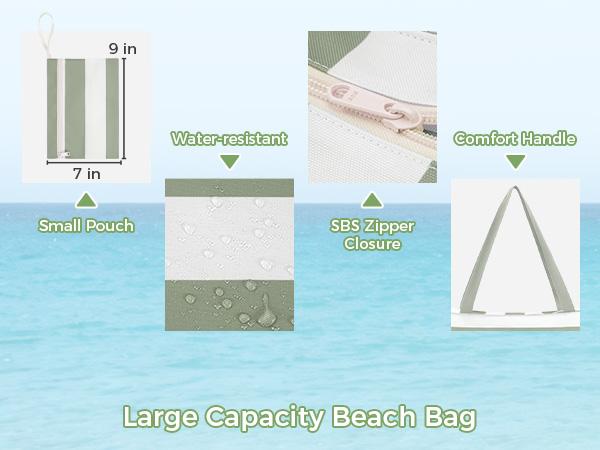 Beach Bags for Women, Large Waterproof Sandproof Beach Tote Bag with Zipper Family Pool Bags with 40oz Tumbler Pocket, Swim Cruise Vacation Essentials | 40oz Tumbler Pocket