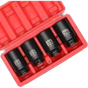 4- 1/2'' Drive Deep  Socket Set, 6 Point, CR-MO,Metric,32,33,35,36mm, Spindle Axle Nut  Socket Set