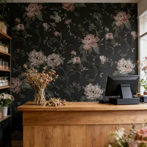 Rose Background Vintage Floral Self-Adhesive Wallpaper 44cm X 300cm, Cream and Peach Roses, Washable Seamless Decor for Living Room Bedroom Bathroom