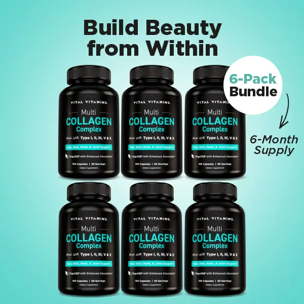 Multi Collagen Complex Dietary Supplement ( 6-Month Supply) | 5 Types I, II, III, V, X | Grass-Fed Hydrolyzed Collagen Peptides for Healthy Hair, Skin, Nails, Joints & Gut Health | 900 Capsules