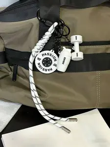 Fitness-Themed Keychain Pendant, Personalized Sports-Style Barbell And Dumbbell Bag Charm, Trendy Handmade Braided Hanging Decoration And Kettlebell Keychain, A Must-Have For Fitness Enthusiasts