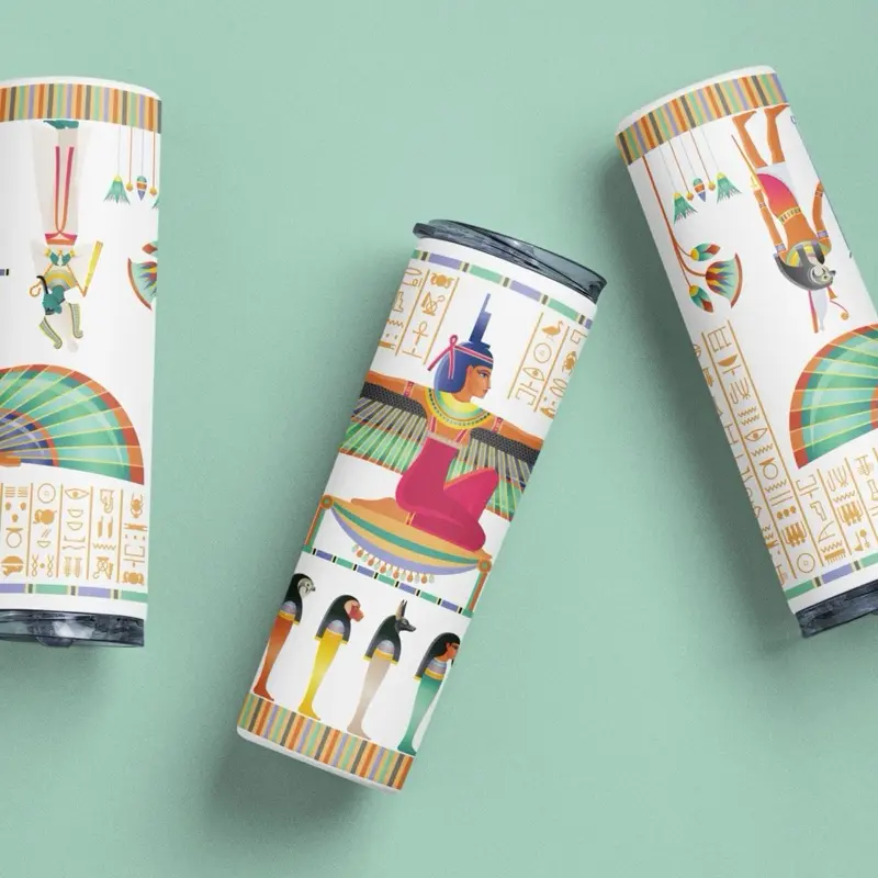 Isis Egyptian Style Tumbler - Colorful Design with Egyptian Themes, Ideal for Beverages - Bottle, Drinkware tumblr cups