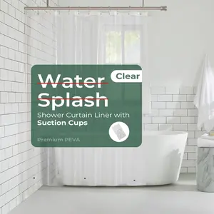 Clear Shower Curtain Liner with Side Suction Cups, Premium PEVA Plastic Shower Liner with 3 Magnets, Waterproof Bathroom Curtain, 72 x 72, Clear