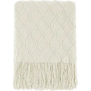 Textured Solid Soft Beige Throw Blanket 50x60 Inches Decorative Knit Throw Blanket for Sofa Couch