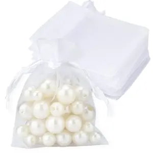50Pcs Organza Bags, Gift Favor Bags, Party Favor Bags, White Wedding Favor Bags, Jewelry Pouches with Drawstring, Mesh Bags Drawstring for Jewelry, Festival, Makeup, Candy, Desserts