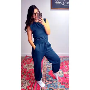 Drawstring Waist Sleeveless Knit Active Jumpsuit (2 colors)