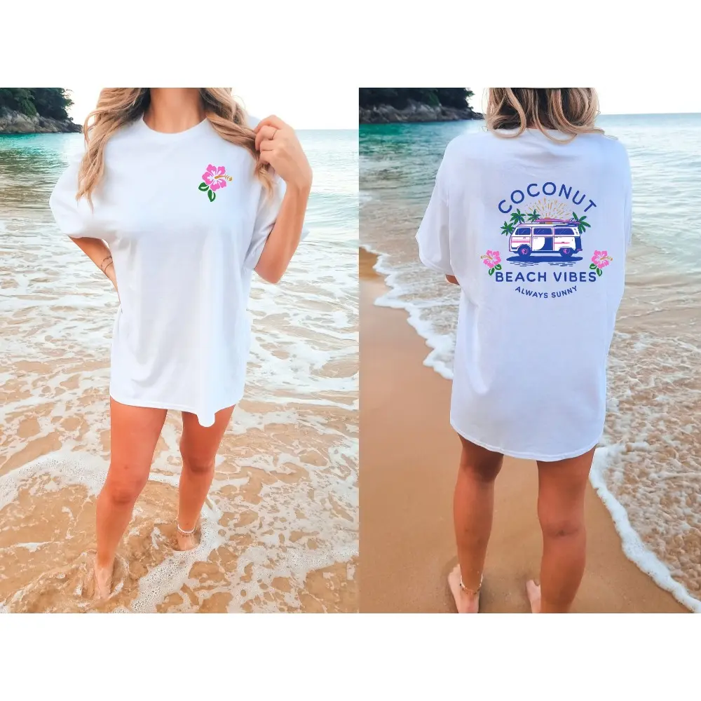 Beach Vibes Shirt Coconut Girl, Hibiscus Shirt, Oversized Beachy Tee, T-shirt, Trendy Beach Shirt Preppy Top, Ocean Inspired