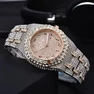 Men’s Iced Out Bling Boss Watch – 43MM Gold Silver Plated Full Iced Out Hip Hop Luxury - Sparkling Lab Diamond CZ Baguette & Precise Quartz Movement