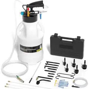 10L Transmission Fluid Pump and Oil Extractor Tool Kit, Pneumatic Transmission Fluid Pump, 2-Way Vacuum Fluid Evacuator Kit with 15 count ATF Filler Adapters and 5 Hoses for Automotive Use