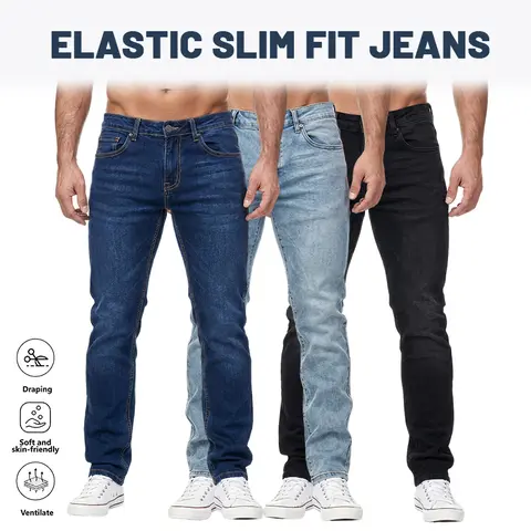 LIFE KEEPS MOVING men’s stretch slim-fit denim jeans (runs small), cotton pants with a slim cut and back pockets, suitable for commuting and casual wear, classic street-style long denim trousers for everyday use, fashionable menswear, Father’s Day gift