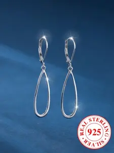 Elegant S925 Silver Color Earrings, Water Drop Geometric Design, Earrings Set, Long Hollow Out Style, Perfect Party Jewelry Gift Box Included, High Quality Earrings