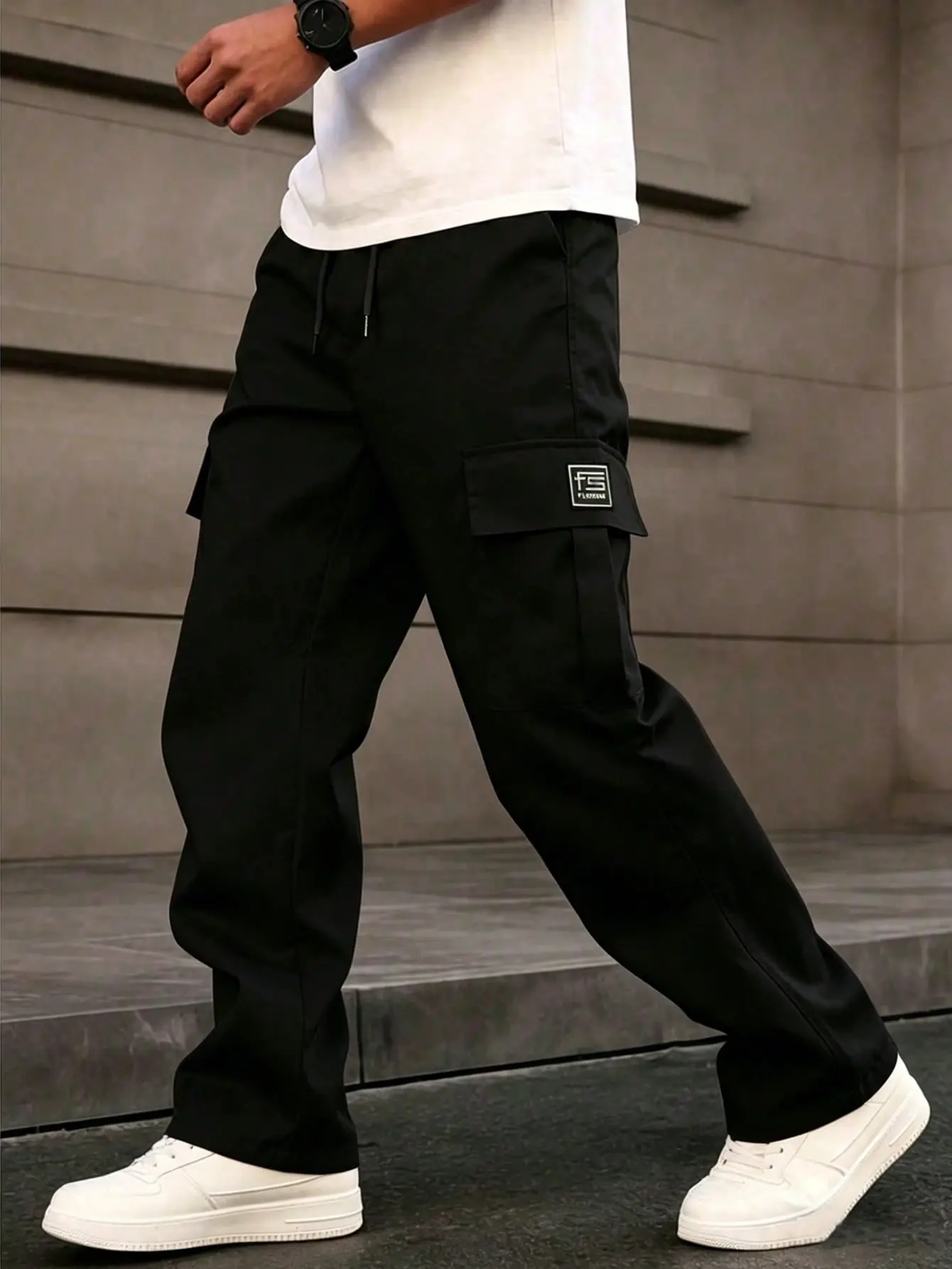 Men's Heavyweight Utility Cargo Pants - Menswear, Loose Baggy Wide Leg, Thickened for Durability, Multi-Pocket, Elastic Waist with Drawstring Casual Trousers Plain Beige Khaki Navy, Fabric, Oversize, Wide-Leg Pants, Cinch Baggy Men's Pants