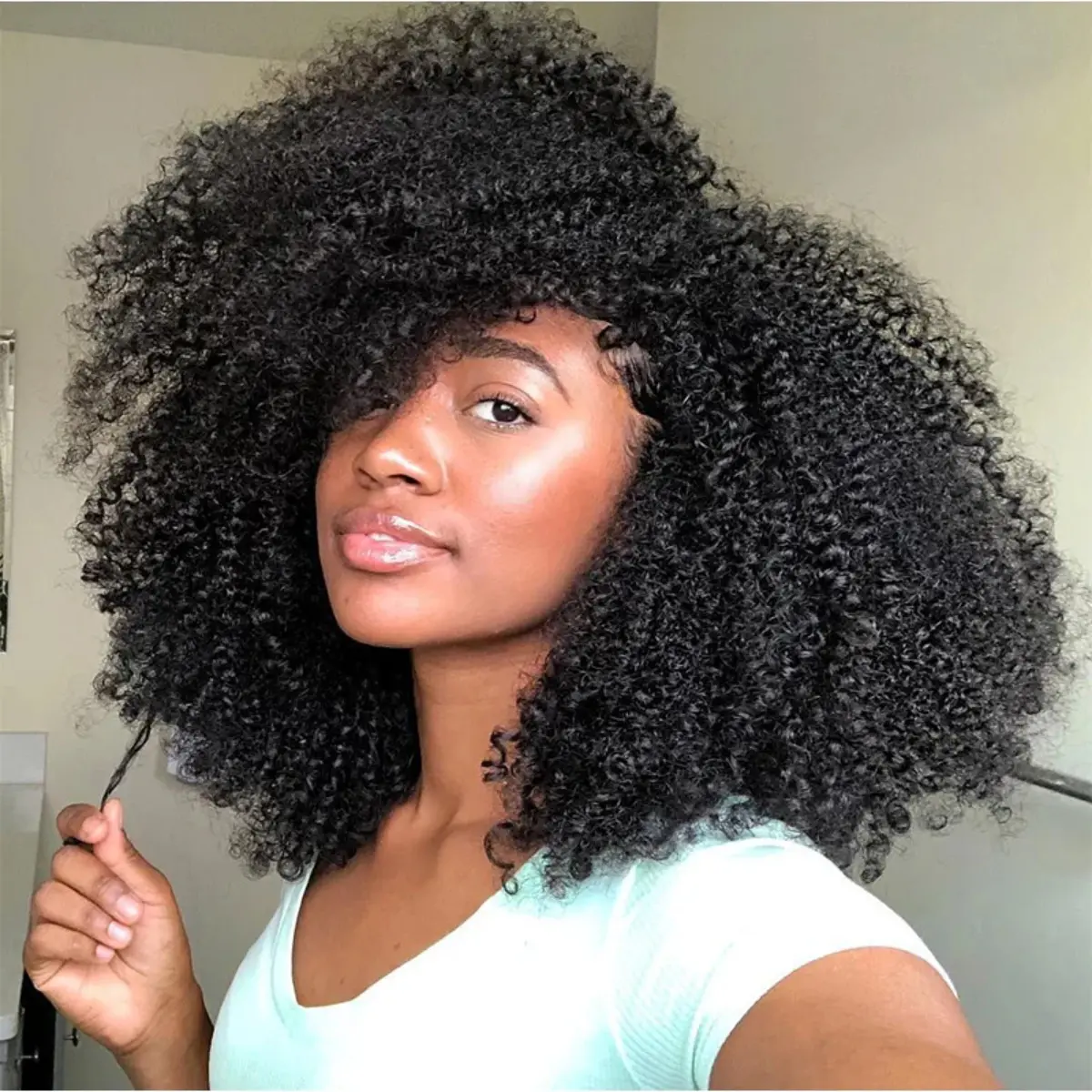 OQ HAIR Afro Curly Human Hair Bundles 100% Virgin Hair Weaving 1 3 4 Bundle Deals Natural Black Color Double Weft Sew in Hair Extensions