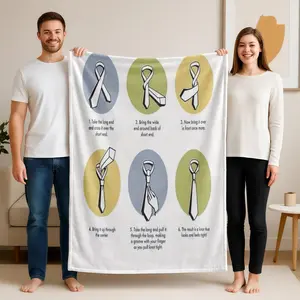 1 piece Step-by-step illustrated guide to tying a tie knot themed flannel blanket - Super soft fluffy flannel sofa blanket, suitable for beds and sofas, all-season use, modern design, digital printing, 100% polyester material, machine washable