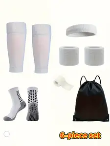 Men's 6-Piece Football Socks Set, Soccer Socks, Mid-Calf Socks, Grip Sports Socks, Drawstring Backpack, Fashion Headscarf, Training Gear, Knee Pads, Perfect for Holidays