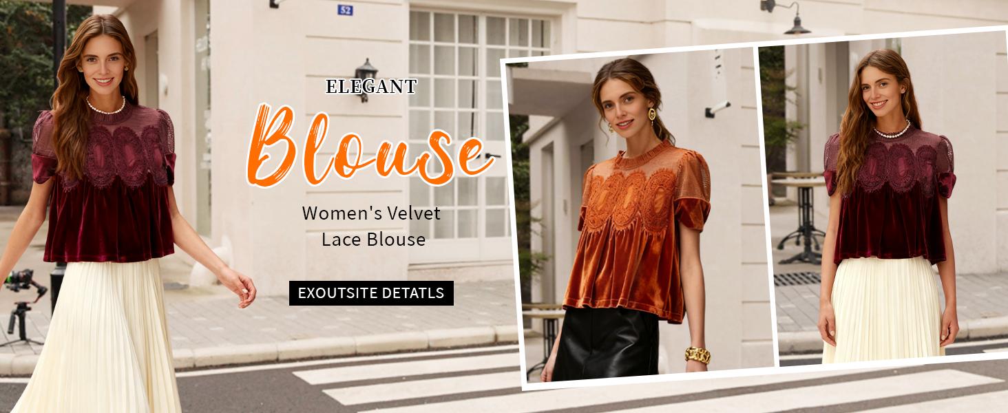 Tanming Women's Short Sleeve Velvet-Lace Polyester Mix Blouse - Chic Crew Neck, Ruffle Detail, Flowy Style, Gentle Wash, Vintage Elegance Top for Everyday, Party, Casual Wear Tanming Women's Short Sleeve Velvet-Lace Polyester Mix Blouse - Chic Crew Neck, Ruffle Detail, Flowy Style, Gentle Wash, Vintage Elegance Top for Everyday, Party, Casual Wear