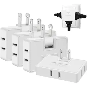 3 Way Flat Wall Outlet Extender Adapter- 4 Pack 180 Degrees Rotatable Flat Plug AC Adapter, 2 Prong Foldable Swivel Outlet Extender, Outlet Splitter for Behind Furniture (White, Type A)