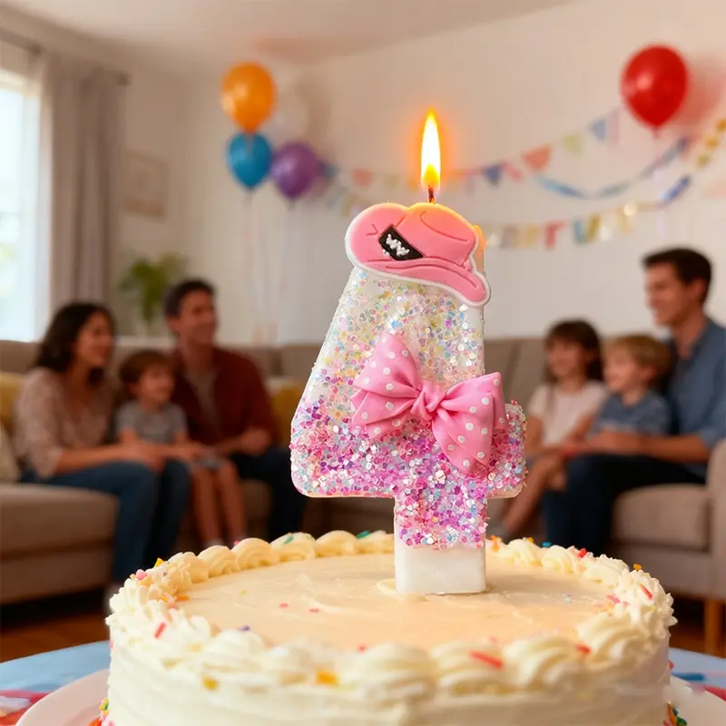 1 Pc Birthday Number Candle, Pink Bow Hat, Birthday Candle Cake, Sequin Candle Cake Decoration, Suitable For Girls And Ladies' Anniversary Celebration Items
