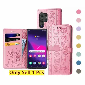 Leather Flip Wallet Cellphone Case with Card Holder for Samsung Galaxy 22 23 Ultra 24 Plus 25 26 FE 30, Shockproof Protective Cover with Lanyard Accessories
