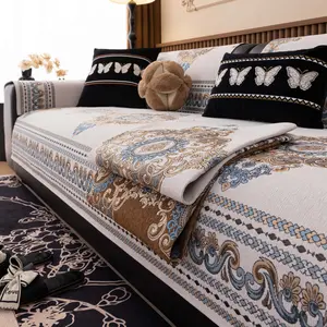 Boho Jacquard Sofa Cover 1PC, Sofa Slipcover, Non-Slip Couch Protector, Thick Chenille Sofa Cushion cover, Pet-Friendly Anti-Scratch, Machine Washable Dustproof Throw, fits 1/2/3/4-Seater & L-Shape Sectional, Armrest/Backrest Pieces