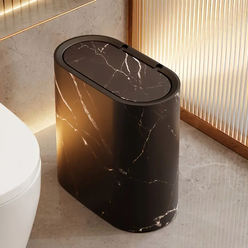 Corner trash can with lid, sealed to deodorize, push-type opening, suitable for bathrooms, hotels, homes, living rooms - no power supply required