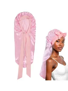 High Quality Silky Long Satin Bonnet Wide-Brimmed Extra Large Size Nightcap with Elasticated Floppy Band for Natural Curly Hair