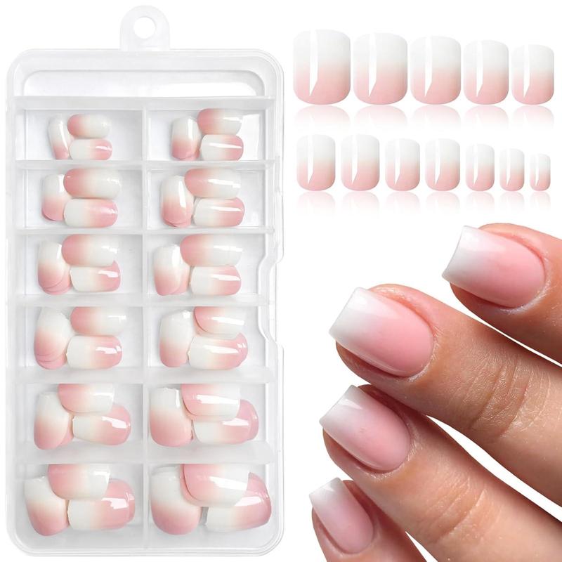 Ombre Square Fake Nail, Short Press on Nails, Cute Square False Nail Tips, Stick on Artificial Fingernails, Nail Extension Diy, Suitable for Women and Girls