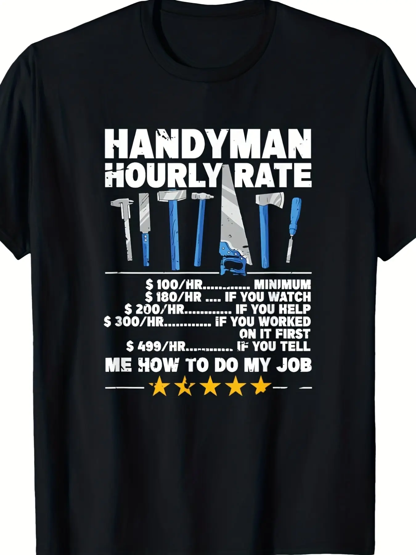 7.5oz Men's Fun Craftsman Hourly Rate T-Shirt, Tool Pattern Loose Fit, Ideal for Construction Workers, Durable Crew Neck, Unisex Summer Tee