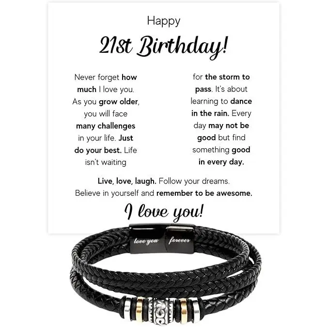 Happy 21st Birthday Gifts for Him Bracelet Birthday Card Gifts for Son Uncle Brother Grandson 21st Birthday Present Gift for Men
