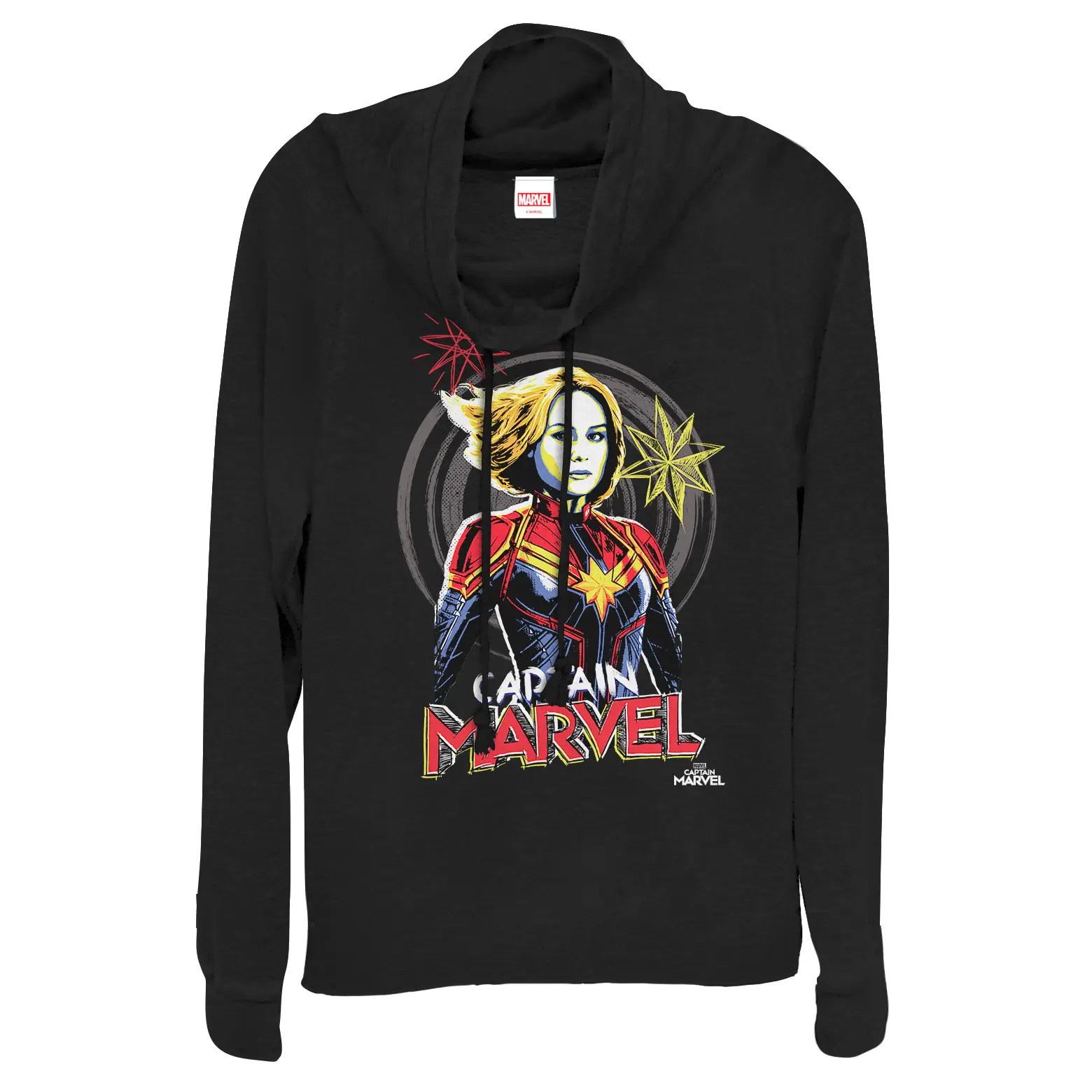 Juniors Womens Marvel Captain Marvel Sketch Profile Cowl Neck Sweatshirt