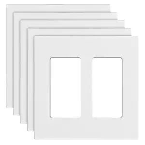 VEVOR Rocker Light Switch Wall Plates,  2-Gang Decorative Outlet Covers,Standard Size 4.57in L x 4.53in H Unbreakable Polycarbonate Thermoplastic Faceplate for Receptacle Outlet&Switch(5 Pack, White)