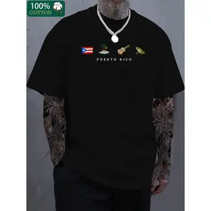 Men's Puerto Rico-Themed Cotton T-Shirt |           100% Cotton, Breathable & Comfortable |           Bohemian Style with Cultural Symbols Print |           Round Neck, Short Sleeve |           Ideal for All Seasons |           Perfect Gift for Father's D