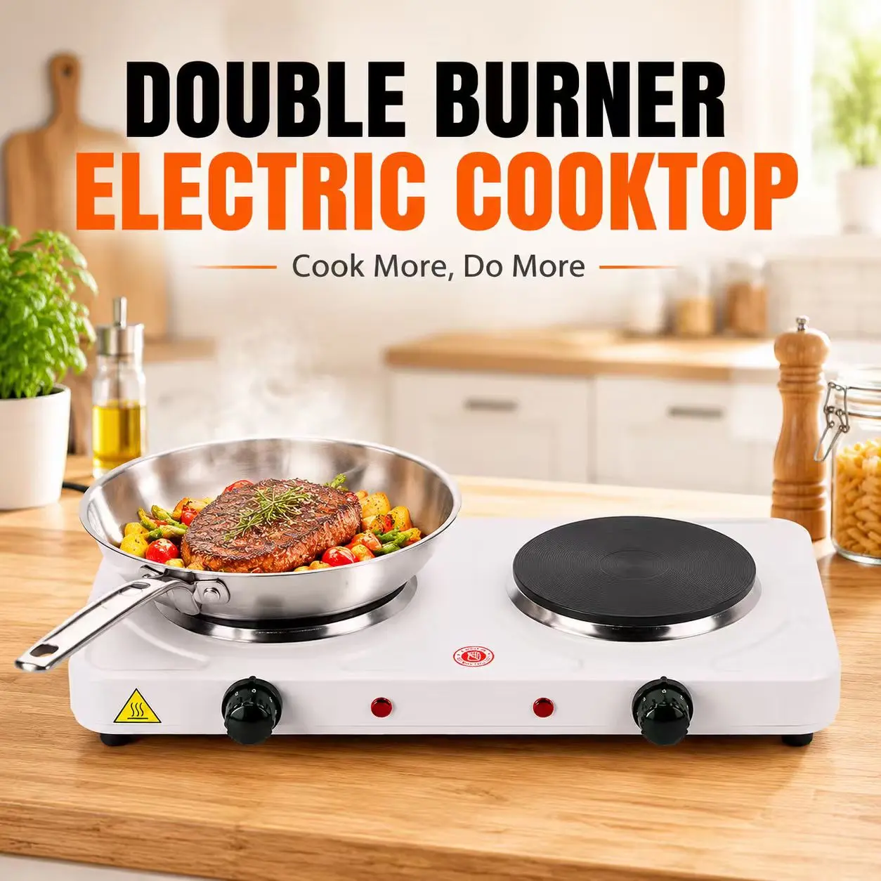 Hot Plate, 2000W Portable Induction Cooktop Double Burner with Dual Control & 5 Level Temperature Control, Easy to Clean, Lightweight Cast Iro-3152