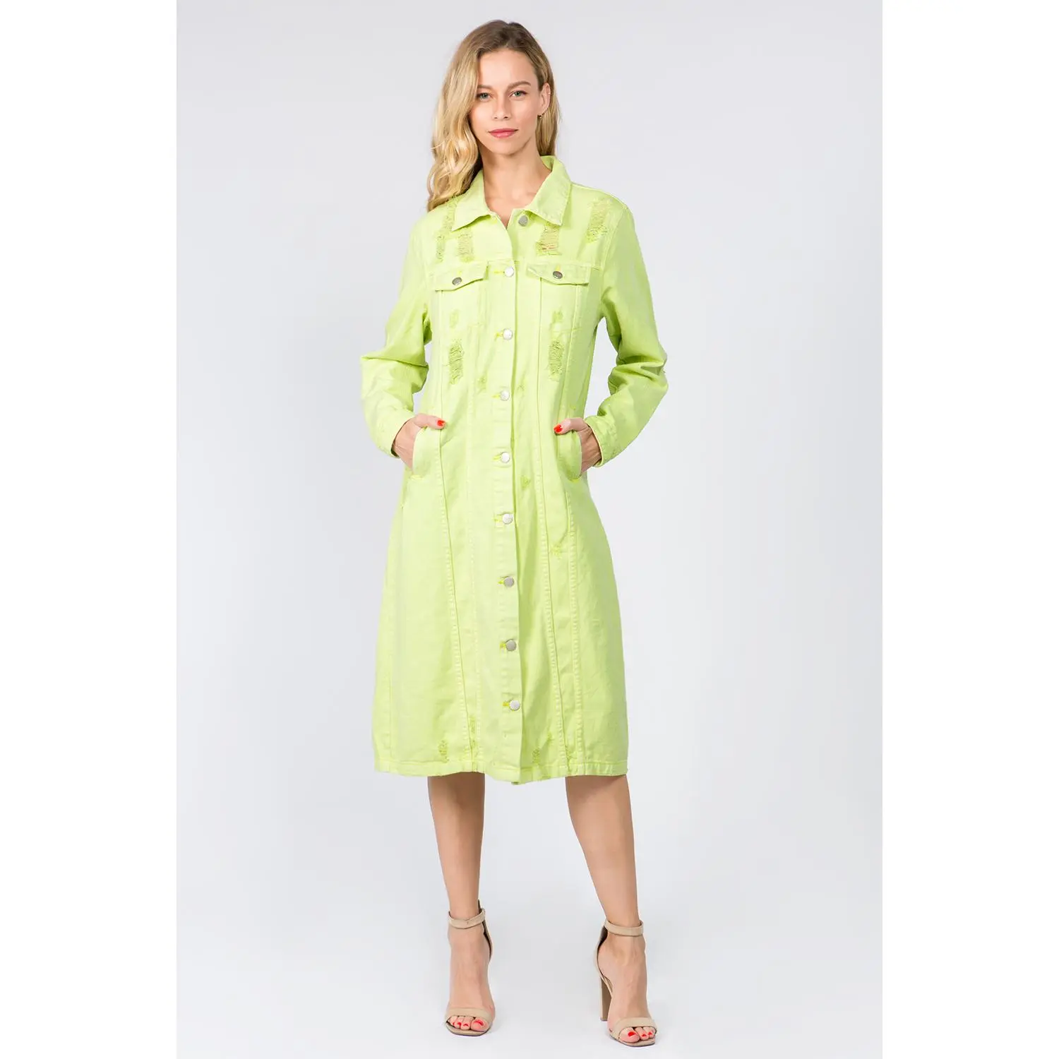 American Bazi Button Up Distressed Denim Dress