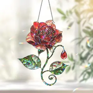 Red Rose Suncatcher, Romantic Flower Decor for Anniversary, Valentine, or Memorial Gift, Rose Lover Gift