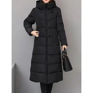 Winter Longline Puffy Coat - Zip-up Hoodie Casual Insulated Long Sleeve with Pockets - Women's Clothing