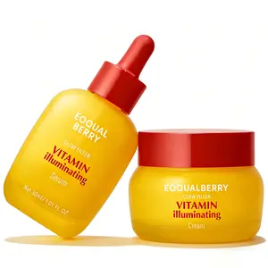 EQQUALBERRY Vitamin Brightening Serum Cream Women's Set - Vitamin C and Niacinamide | Targets Dark Spots | Ceramides Strengthen Skin Barrier | Radiant, Lightweight Hydration
