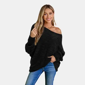 Cupshe Women's Black Cozy Fuzzy Knit Sweater-S-Black