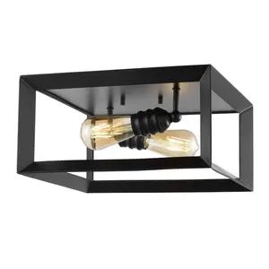 JONATHAN Y Marfa Iron Modern Farmhouse LED Flush Mount; for Living Room, Bedroom, Kitchen, Office