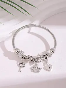 Women's Bead Pendant Decorated Bracelet with Heart & Leaf & Lock Design, Birthday Holiday Gifts